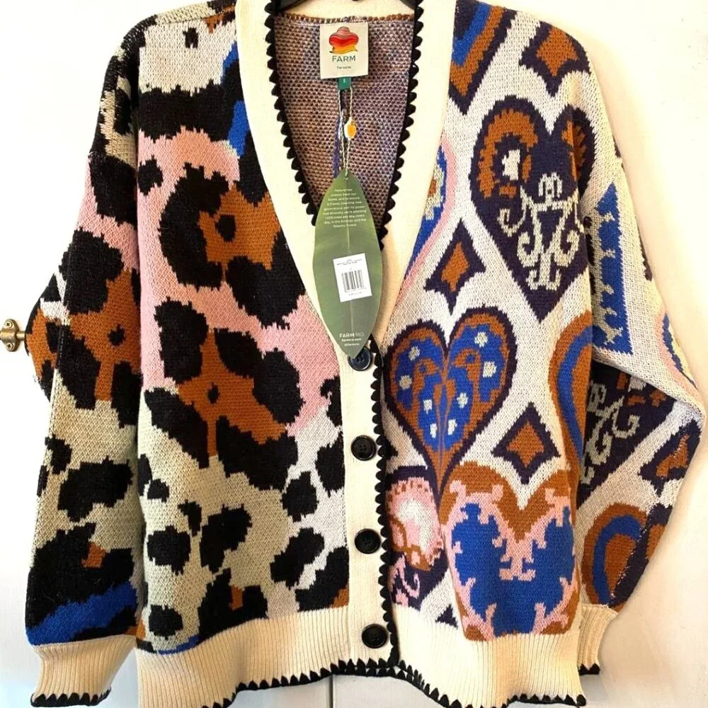 FARM Rio Mixed Ikat Hearts Knit Cardigan - Picture 3 of 9